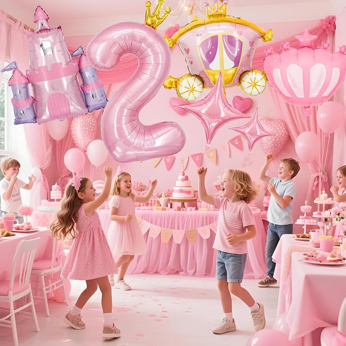 Minyu 6-Piece Princess Theme Party Decoration Set: Princess Carriage + Pink - Image 7