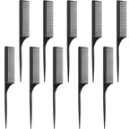 Leinuosen 10 Pcs Rat Tail Comb Styling Carbon Heat Resistant Anti Static Teasing Comb for Back Root Tease Adding Volume Evening Styling(Black)