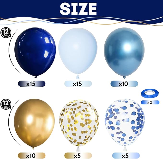 Navy Blue Gold Balloon, 60 Packs 12 Inch Metallic Blue and Macaron Blue Balloons - Image 2