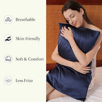 Mulberry Silk Pillowcase for Hair and Skin, Luxury Double Sided Pure Silk Pillowcase, 29x19 Inches, 1Pc (Navy Blue)