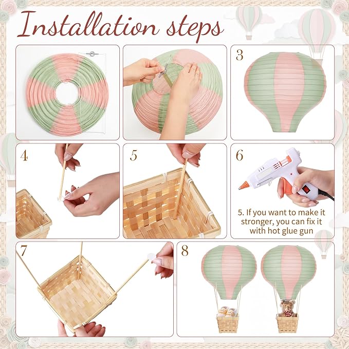 Meooeck 8 Sets Hot Air Balloon Tables Centerpieces, Sage Green Pink | Classroom - Image 4