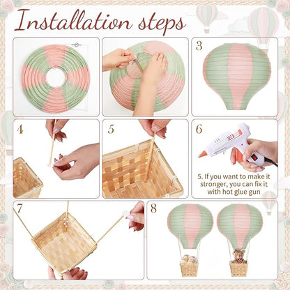 Meooeck 8 Sets Hot Air Balloon Tables Centerpieces, Sage Green Pink | Classroom - Image 4