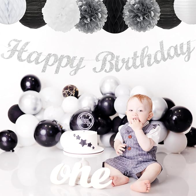 Black White Silver Birthday Party-decorations - Image 4