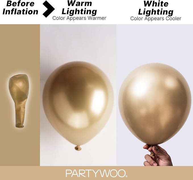 PartyWoo Metallic Gold Balloons 100pcs Chrome Gold Color 18 12 10 5 Inch | 18 - Image 3