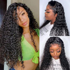 Lace Front Wigs Human Hair Water Wave Brazilian Virgin Hair 180% Density 4X4 Water Curly Lace Closure Human Hair Wigs for Black Women Glueless Wig with Baby Hair Natural Color 22 Inch Water Wave Wig