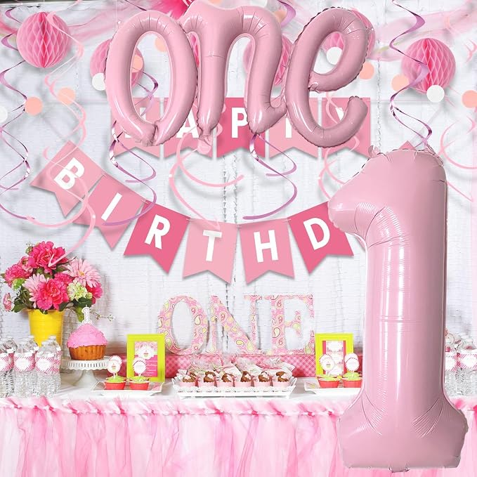 Upgraded Thickened 2Pcs Matte Pink 40" Number 1 and 26" Letter One Balloons | - Image 4