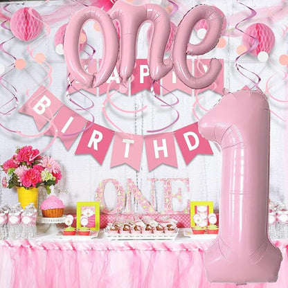 Upgraded Thickened 2Pcs Matte Pink 40" Number 1 and 26" Letter One Balloons | - Image 4