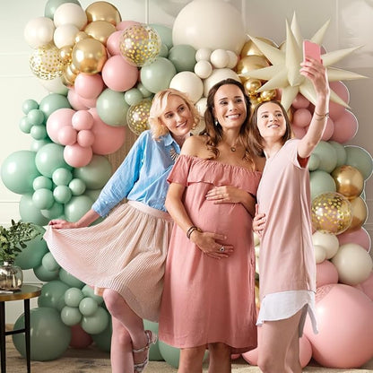 Sage Green Pink Balloon Arch Garland Kit, Sage Green Pink Sand White Beige - Image 4