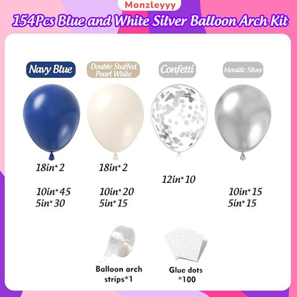 154Pcs Navy Blue Silver Balloons Garland Arch Kit - Image 2