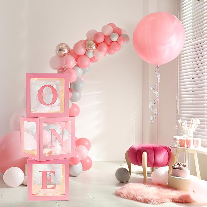 Qeeenar 3 Pcs One Balloon Box Decorations First Birthday Decorations - Image 3