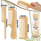 3 Pcs Bamboo Comb for Hair Growth, Natural Handmade Bamboo Anti-Static Combs Set - Wide Tooth, Rat Tail & Fine Tooth, Natural Nan Zhu Bamboos Wooden Combs for Hair & Beard, Travel Friendly