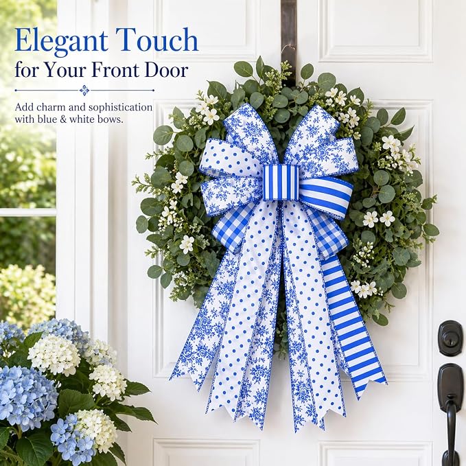 Blue and White Wired Ribbon Set, 6 Rolls 2.5 Inch Decorative Ribbon, - Image 5