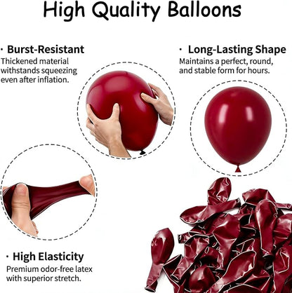 50pcs Burgundy Balloons 12 Inch, Premium Thick Matte Maroon Wine Red Latex - Image 4