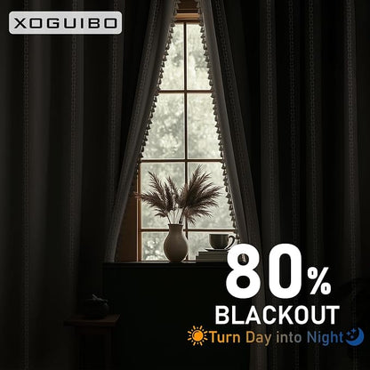 80% Boho Blackout Curtains 84 Inch Linen Blend Drapes 2 Panels | Vintage - Image 3