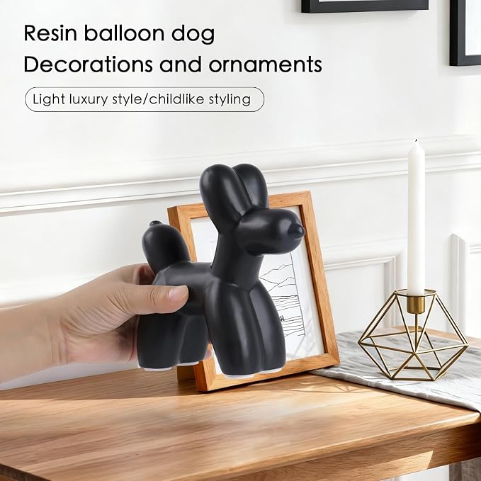 Notakia Cute Ceramics Black Balloon Dog Statue Crafts Living Room Desktop - Image 4