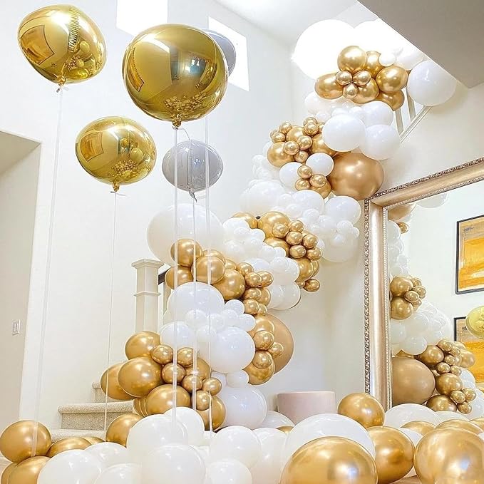 412Pcs White and Gold Balloon Arch Kit, 18 12 10 5 Inch Gold balloons White - Image 7