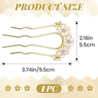 Pearl Flower Hair Clips, U-Shaped Crystal Flower Rhinestone Hair Pins, Gold Alloy Floral Hairpins Hairclips Accessories for Bride Weddings Party Holiday