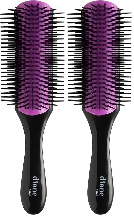 Diane Nylon Pin Styling Hair Brush for Detangling, Separating, Shaping and Defining Wet Thick or Curly Hair, Glides Through Tangles with Ease (Pack of 2)