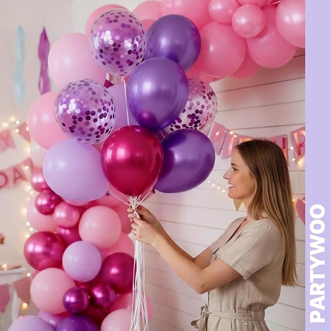 PartyWoo Pink and Purple Balloons 66pcs Baby Metallic Pink Purple Balloons | - Image 8