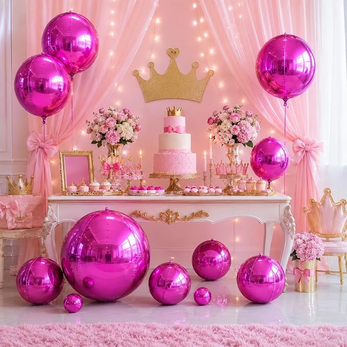 15 Pcs Hot Pink Round Foil Balloons, 22/15/10 Inch 4D Ball Balloons Hot Pink - Image 6