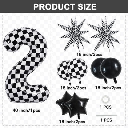 TONIFUL 2nd Birthday Balloons Kit 40 Inch Checkered Number 2 Foil Balloon | - Image 2