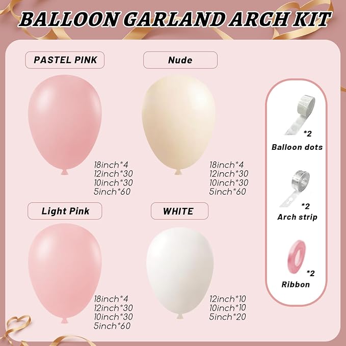 412Pcs Pink Balloon Arch Garland Kit, 18 12 10 5 Inch Pink White Balloon Arch - Image 2