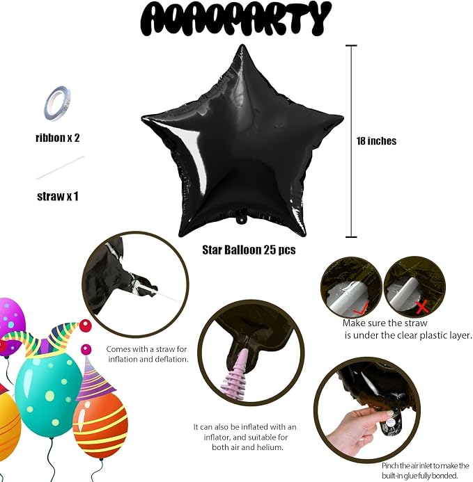 25Pcs Black Star Shaped Balloons 18Inch Foil Mylar Balloon Helium | - Image 6