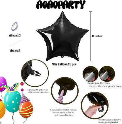 25Pcs Black Star Shaped Balloons 18Inch Foil Mylar Balloon Helium | - Image 6