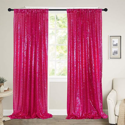 Poise3EHome Hot Pink Sequin Backdrop, 2 Panel 2x8ft Glitter Curtain - Image 8