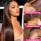 Hermosa 13x4 Chocolate Brown Lace Front Wigs Human Hair 180 Density Straight Lace Frontal Human Hair Wig Pre Plucked Hairline 4# Brown Wig 26 Inch