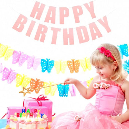 MEETINGU Pink Happy Birthday Banner, Theme Party Decoration Supplies - Image 3