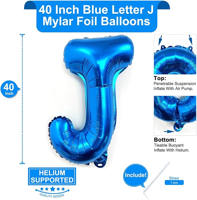 Lovoir 40 Inch Large Blue Letter J Balloons Big Size Jumbo Mylar Foil Helium - Image 2