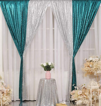 Poise3EHome Teal Sequin Backdrop Curtain, 4 Panels 2FTx8FT Glitter Background - Image 9