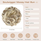 Messy Bun Hair Piece Wavy Curly Scrunchies Fluffy Donut Thick Updo Elegant Chignon Hairpieces for Women Girls, Dark Ginger Blonde Mix Bleach Blonde 1.4oz