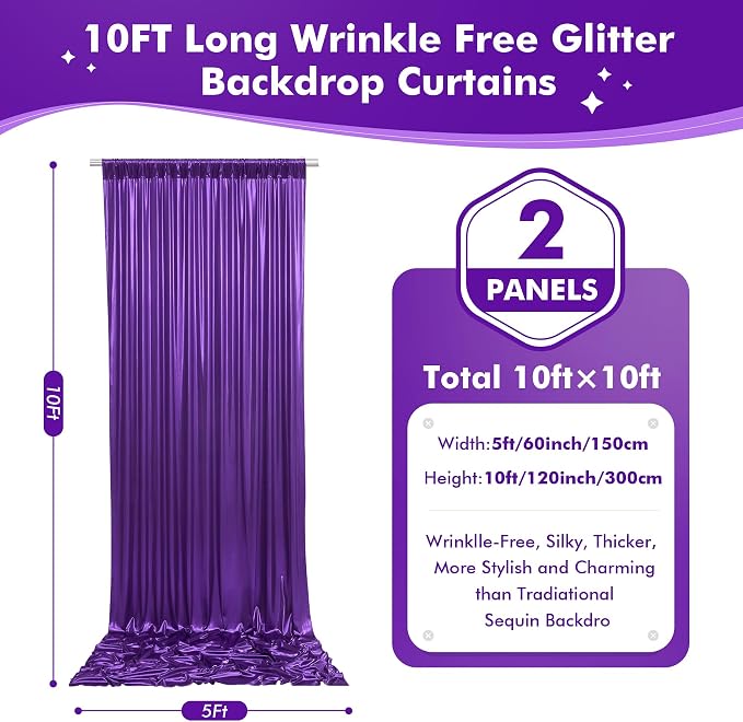10ftx10ft Shimmer Purple Sequin Backdrop Curtain - Image 6
