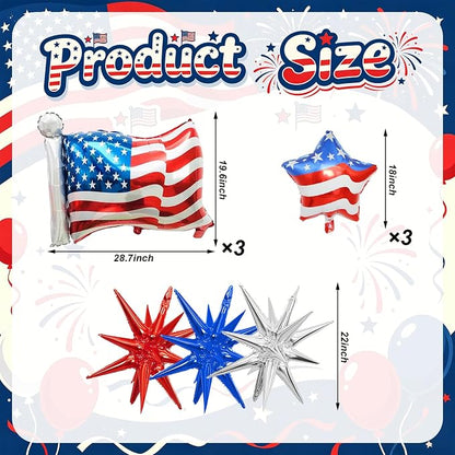 9Pcs 4th of July Balloons American Flag Foil Balloons Patriotic Independence - Image 2