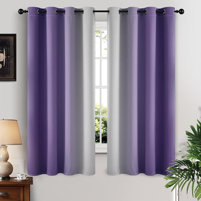 Yakamok Ombre Curtains Lavender Purple and Greyish White by Yakamok