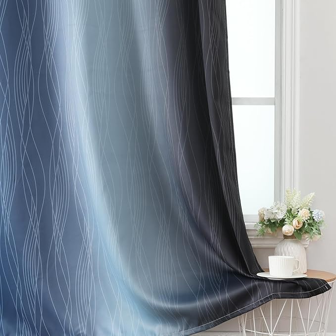 Black and Navy Blue Ombre Blackout Curtains 45 Inches Long, Full Room Darkening - Image 6