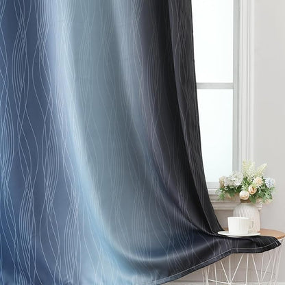 Navy Blue and Black Ombre Blackout Curtains 63 Inch Length 2 Panels Set - Image 6