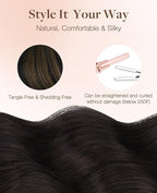 GOO GOO Invisi Edge Tape in Hair Extensions Human Hair, 1B/6/1B Balayage Natural Black to Chestnut Brown 10pcs injected with 10pcs classical tape ins, 14inch 50g, Virgin Remy Hair, Natural Look