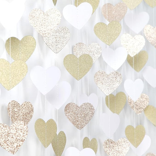 White-Gold Champagne Bachelorette Party Decorations - 52Ft Birthday Heart by OURUOLA