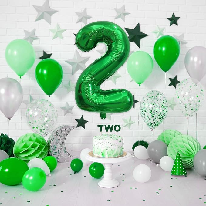 40 Inch 2nd Birthday Number Balloon, Dark Green Foil Self Inflating Balloons - Image 5