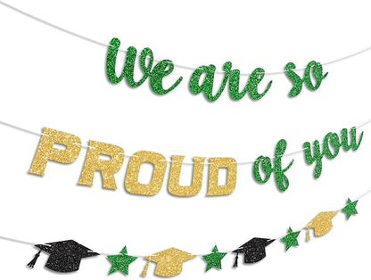 We Are So Proud of You Banner Prestrung Green and Gold Graduation Banner - Image 2