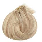 Ve Sunny Blonde Clip in Hair Extensions Real Human Hair for Women Highlight Hair Extensions Clip in Remy Human Hair Full Head Warm Color 7pcs 120g 22inch