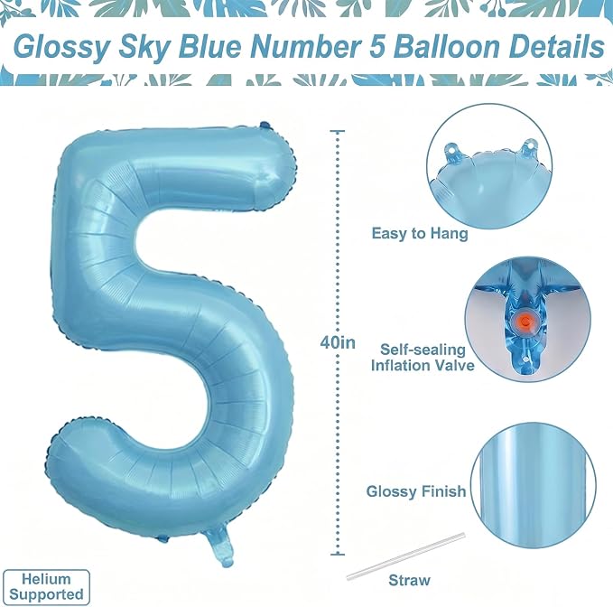 Pearlescent Blue Number 15 Balloon 40 Inch, Large Light Blue Foil 15th Birthday - Image 4