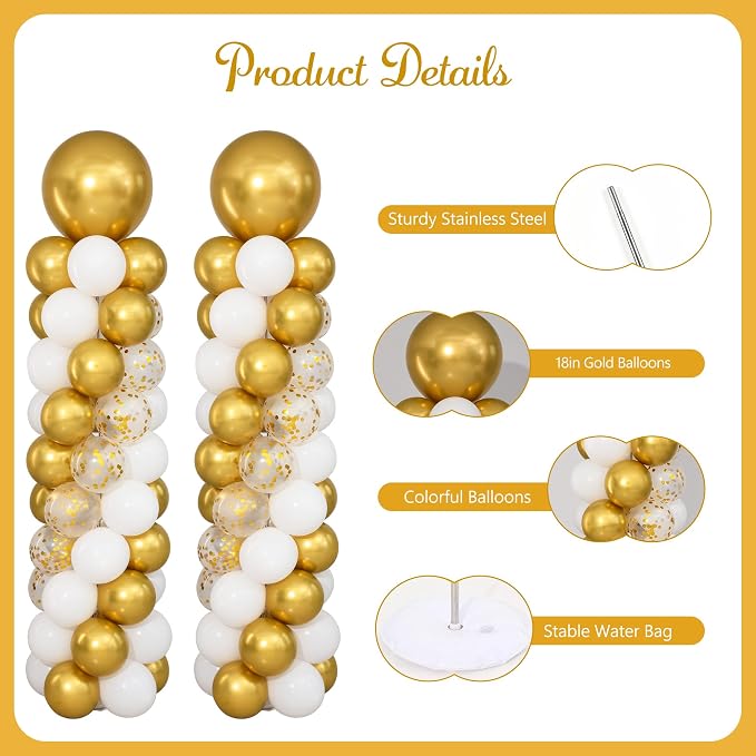 White and Gold Balloon Column Stand Kit Set of 2 - Image 4