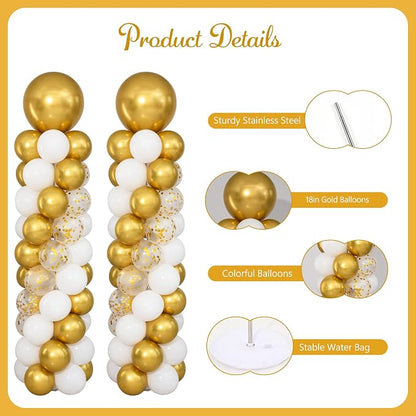 White and Gold Balloon Column Stand Kit Set of 2 - Image 4