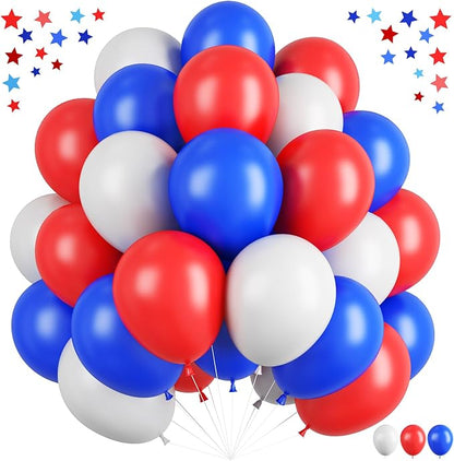 Blue Red White Balloons, 12 Inch Dark Blue Matt Red and Ivory Latex Helium by TAOYE