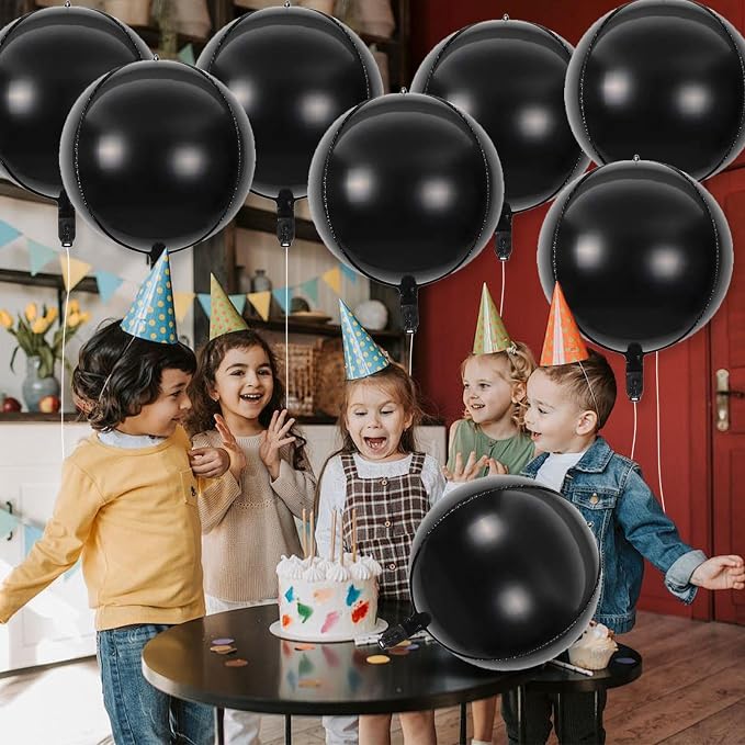 8 Pcs Black Round Foil Balloons 22 Inch 4D Black Mylar Orbz Round Balloons - Image 5