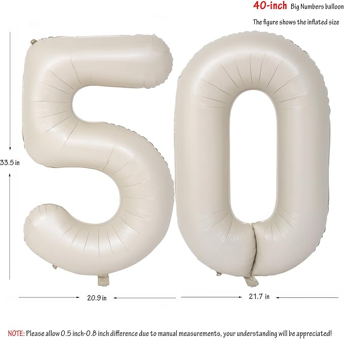 40 In Cream white Number Balloons Helium Foil Mylar Balloon Digital 50 | - Image 2